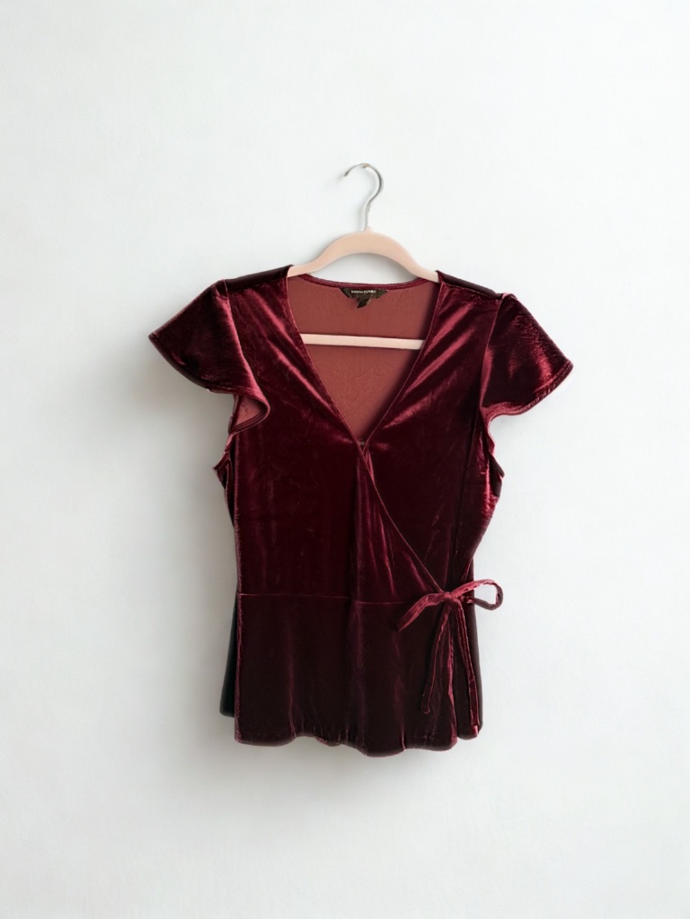 Banana Republic Velvet Wrap Top in Wine Red